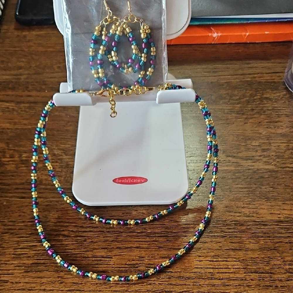 Handmade Colorful Beaded Necklace and Earring Set